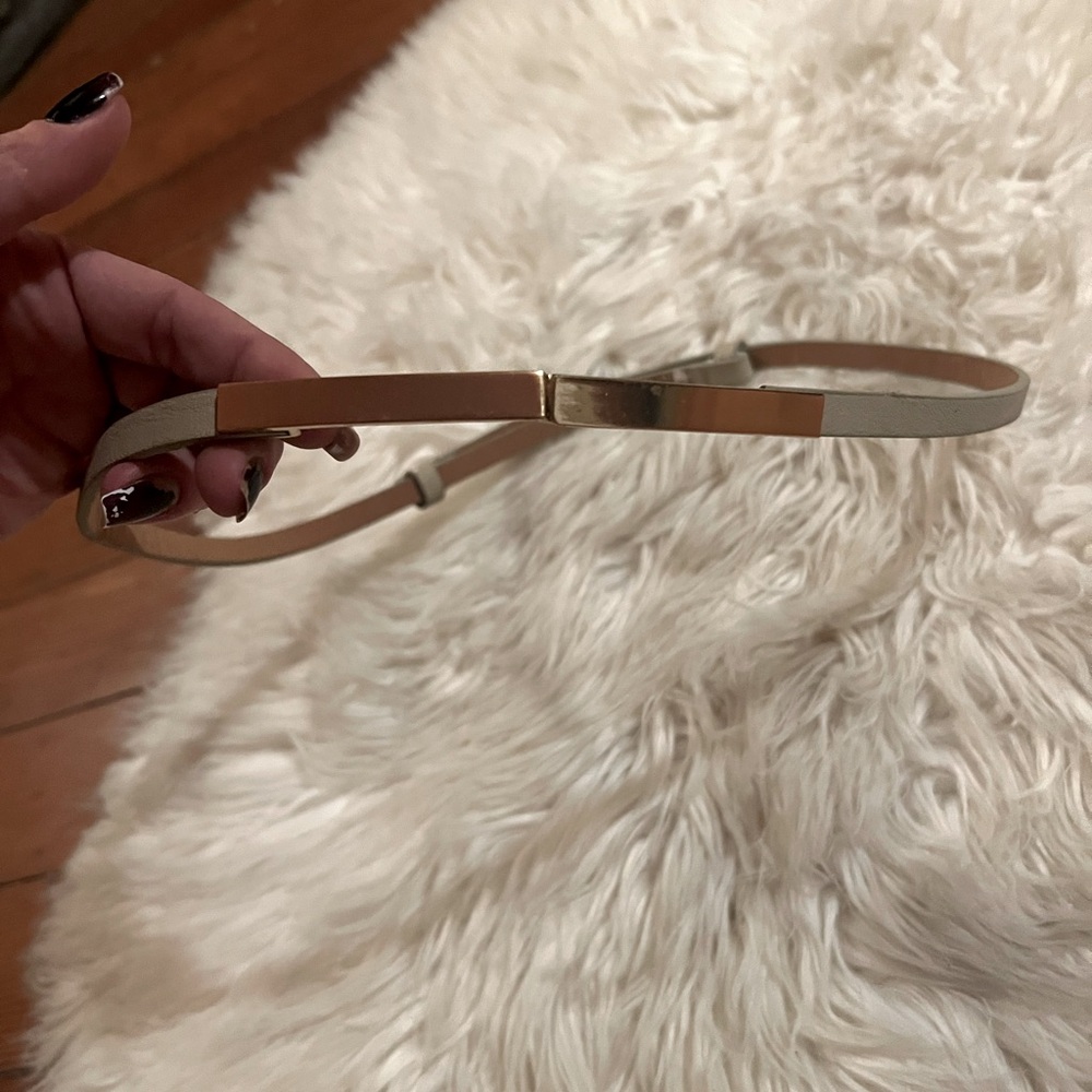 Gold Gray Genuine Leather Clasp Waist Belt